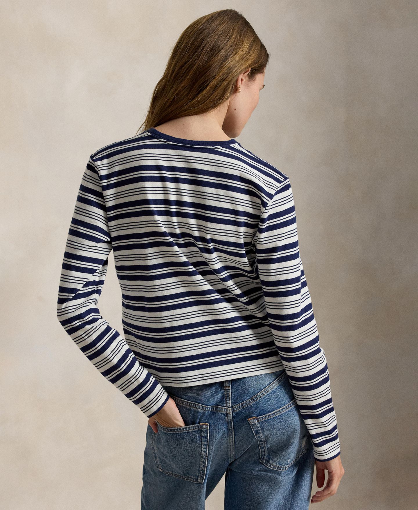 Женская футболка Polo Ralph Lauren Striped Crewneck Long-Sleeve T-Shirt, цвет: Тёмно-синий разноцветный — фото 4