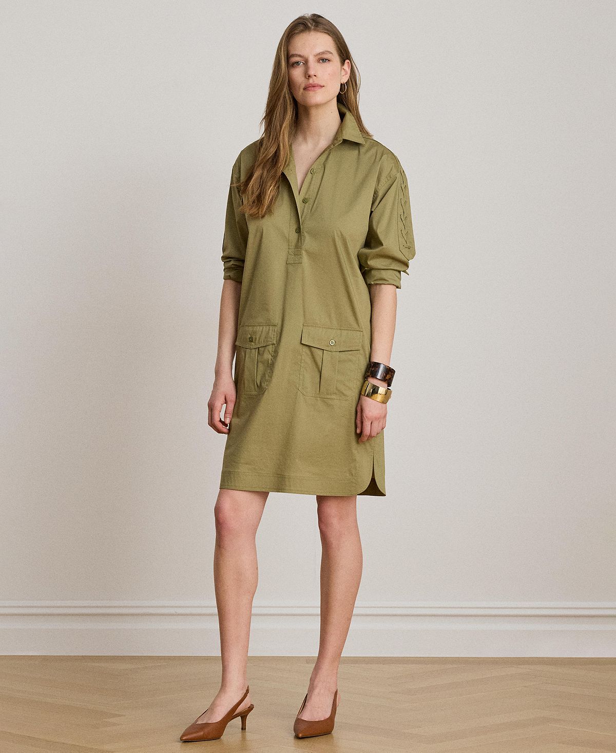 Lauren Ralph Lauren Women's Spread Collar Lace-Up Trim Shirt-Dress view 6 — MAYCSS fashion products