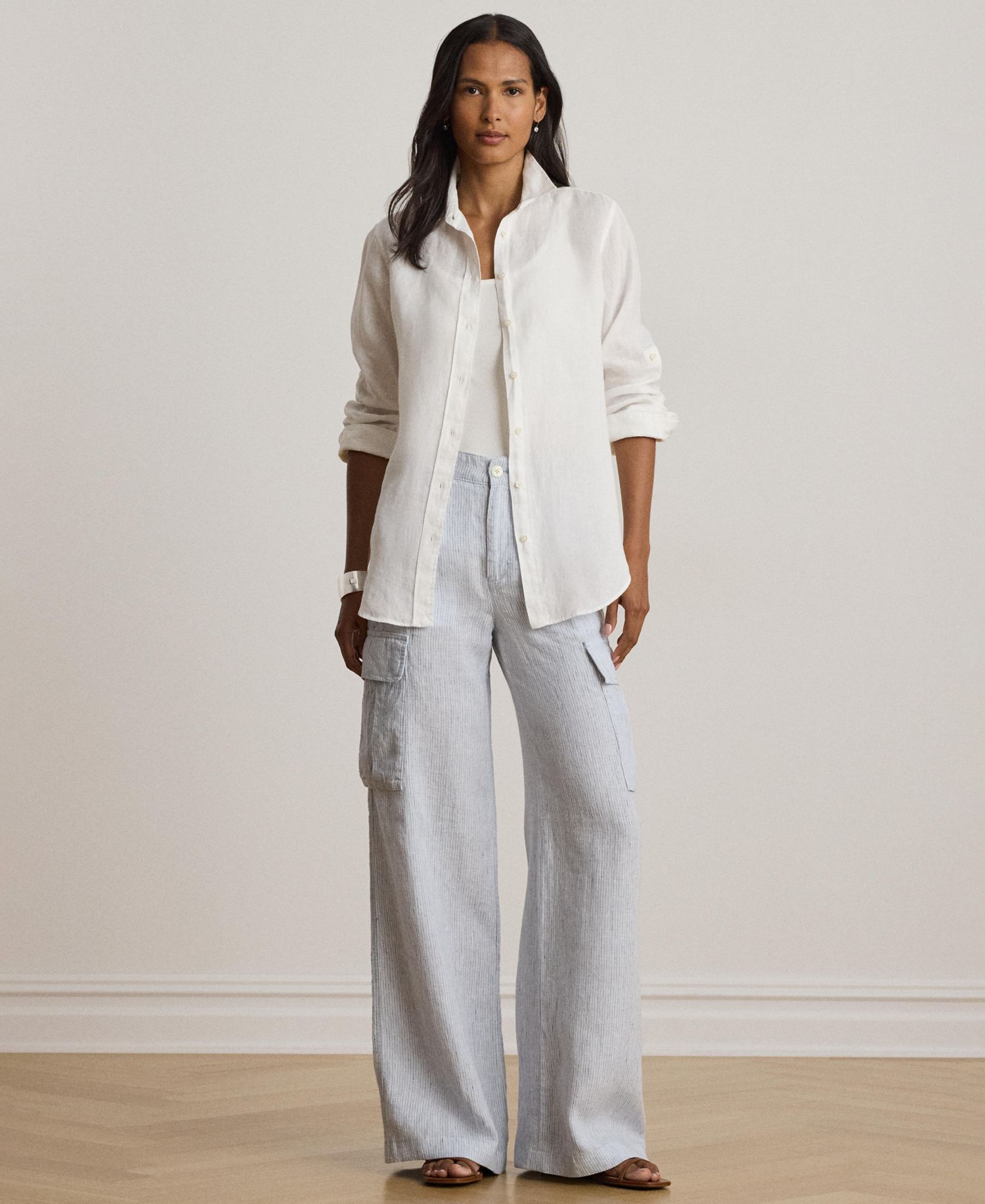 Women's High-Rise Pinstripe Wide-Leg Cargo Pants