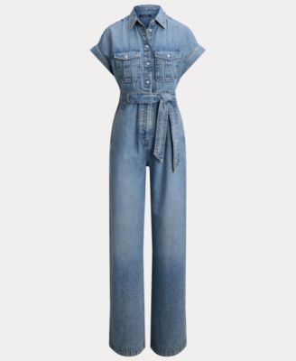 Lauren Ralph Lauren Women's Spread Collar Belted Denim Wide-Leg