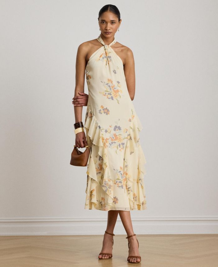 Lauren Ralph Lauren Floral Ruffle-Trim Halter Cocktail Dress