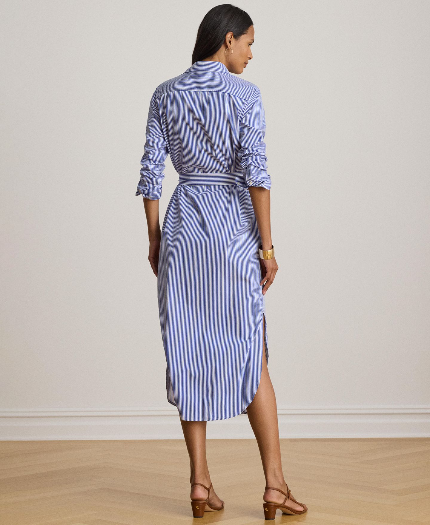 Женское платье Lauren Ralph Lauren Point Collar Striped Broadcloth Shirt-Dress, цвет: Синий / Белый — фото 6