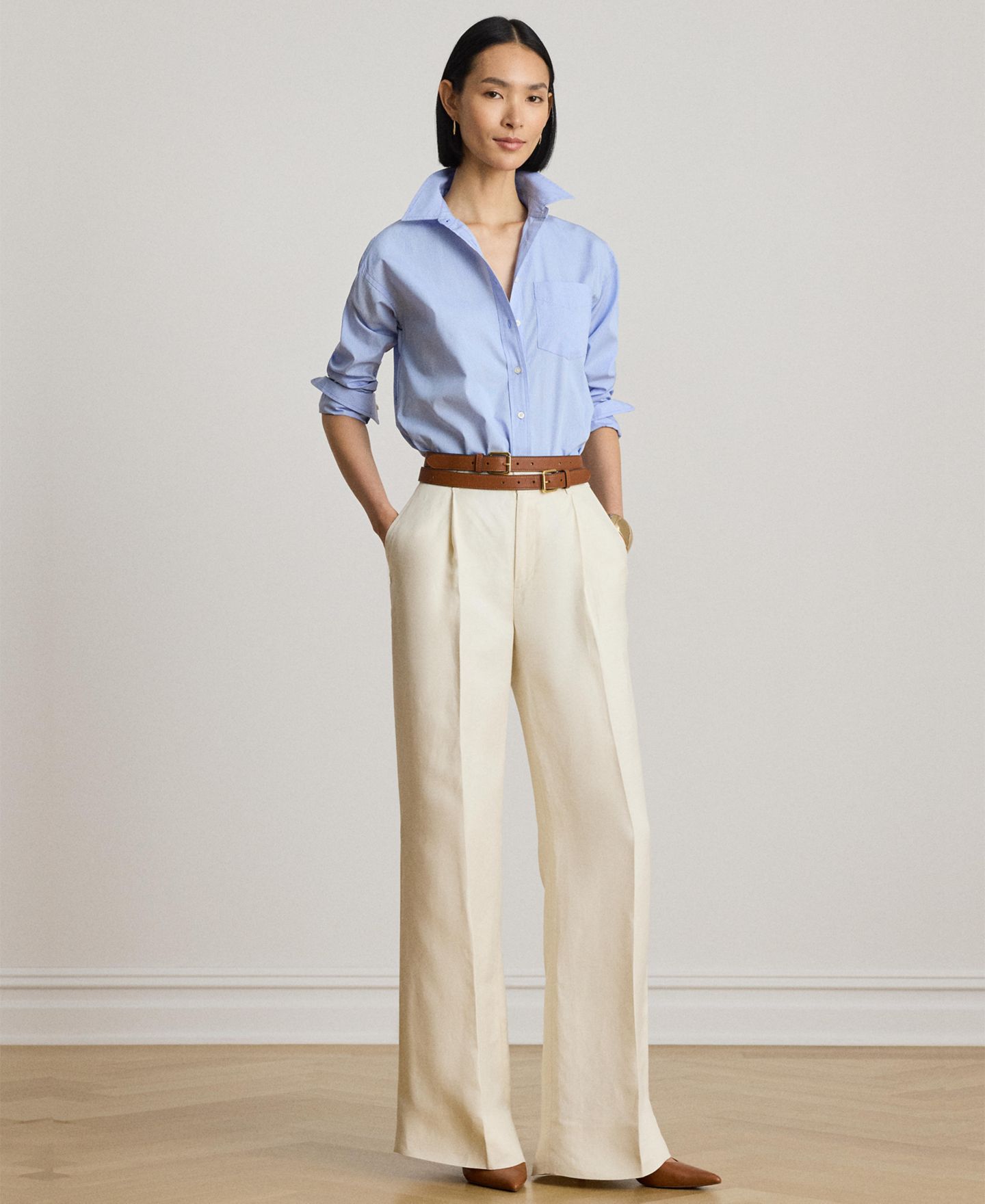 Женская рубашка Lauren Ralph Lauren Point Collar Striped Broadcloth, цвет: Синий / Белый — фото 4