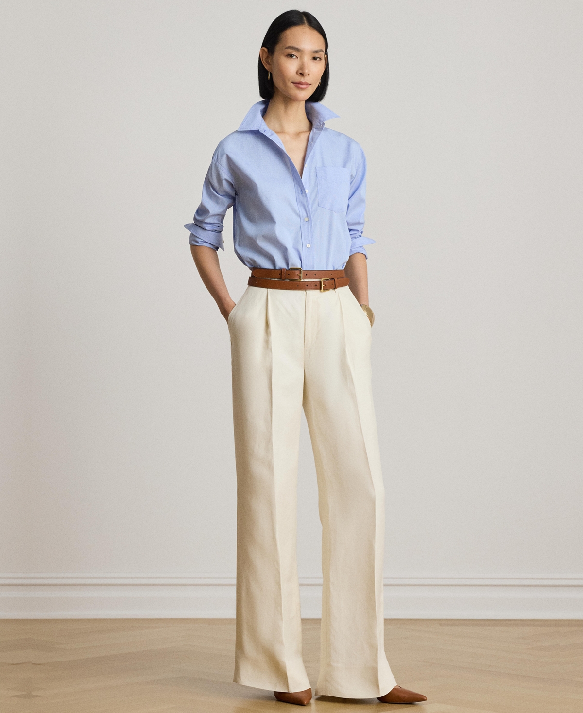 Lauren Ralph Women's Point Collar Striped Broadcloth Shirt