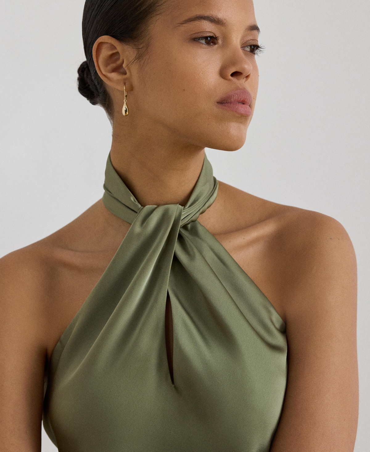 Lauren Ralph Women's Twist-Front Charmeuse Halter Neck Blouse