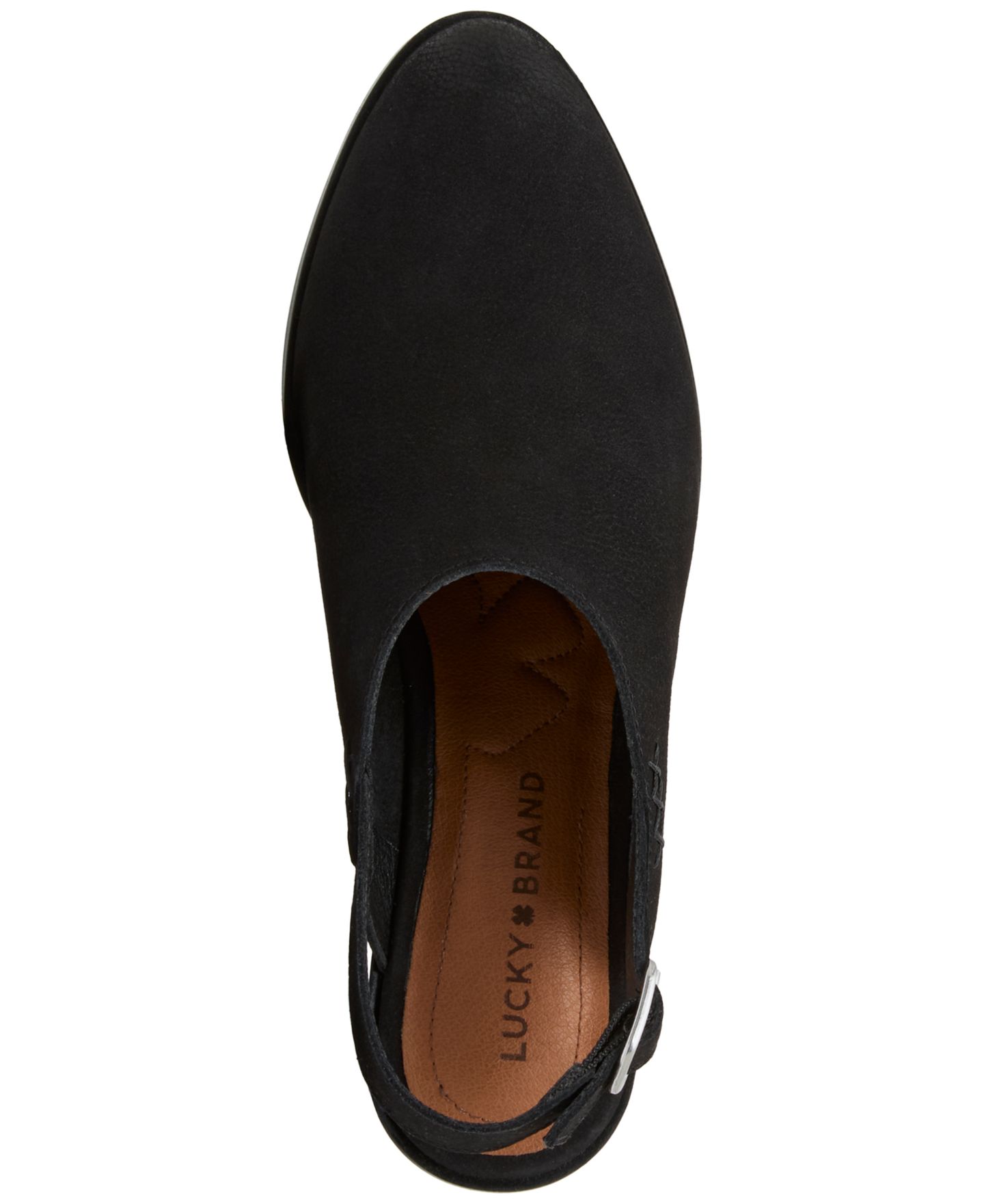 Женские сабо Lucky Brand Mylody Slingback Low Block Heel Mules, цвет: Чёрный нубуковый — фото 4