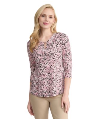 Women's Printed V-Neck 3/4-Length-Sleeve Top