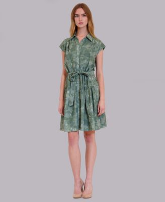 Women's Printed Collared Neck Shirt-Dress