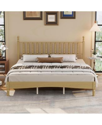  Wood Platform Bed with  Gourd Headboard, Retro Style