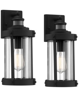 Stan Industrial Outdoor Wall Light Fixtures Set of 2 Textured Motion Sensor  Clear Glass for Exterior Barn