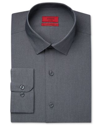 Alfani - Men's Fitted Performance Dark Gray White Micro-Stripe Dress Shirt