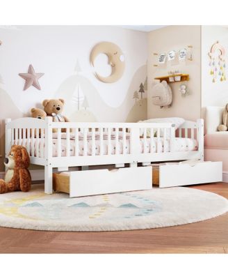 Kids Platform Bed with Storage and Guardrails