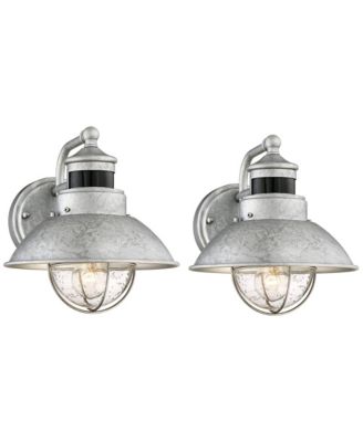 Modern Industrial Outdoor Barn Lights Set of 2 Metal Dusk to Dawn Motion Sensor Gooseneck Clear Glass Exterior