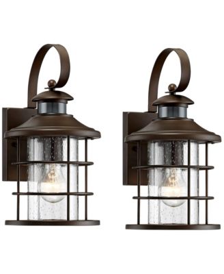 Hogan High Traditional Outdoor Wall Light Fixture Mount Porch House Set of 2 Motion Sensor  Bronze Finish