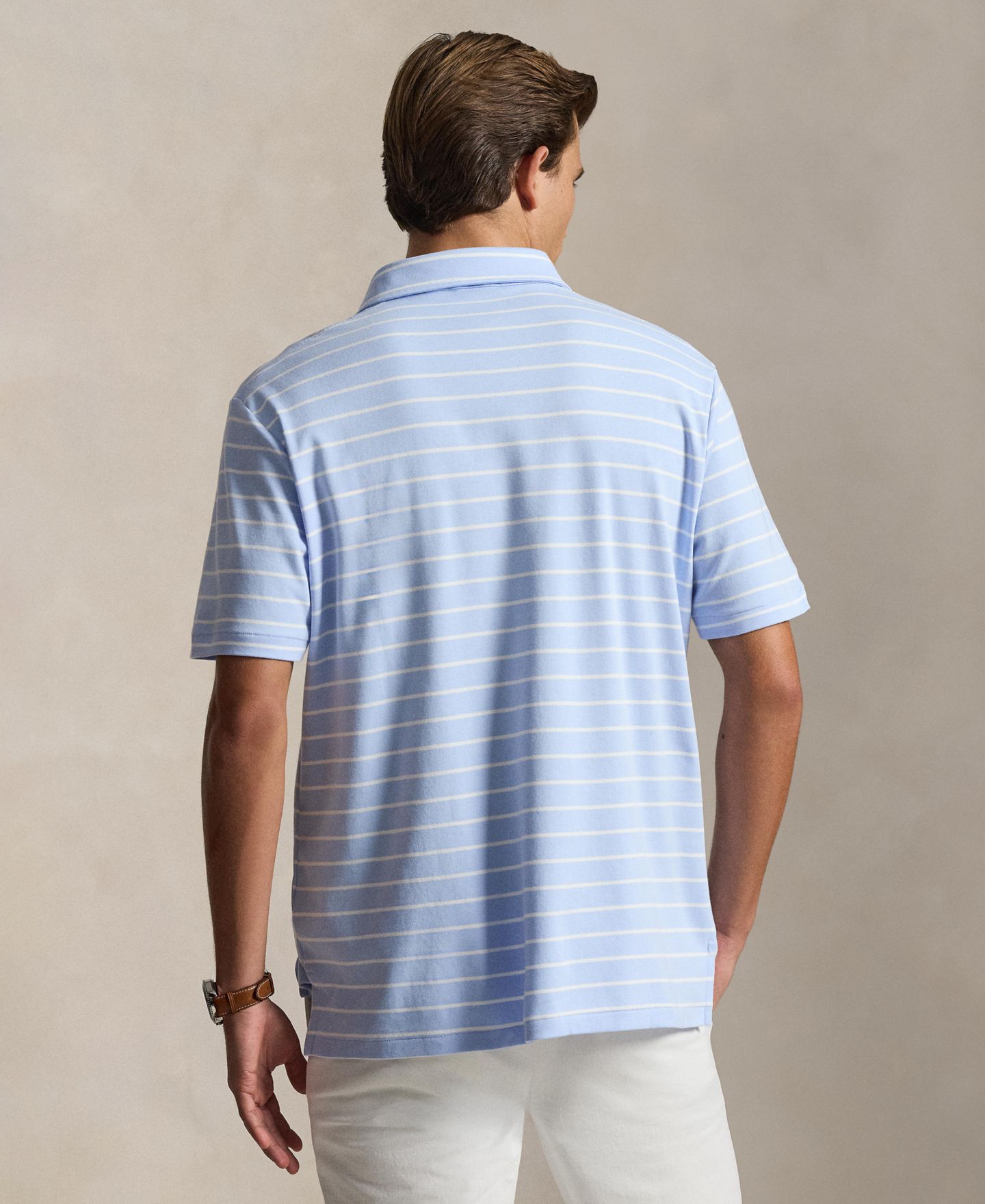 Мужское поло Polo Ralph Lauren Classic Striped Soft Cotton Polo Shirt, цвет: Галечный синий / Белый — фото 4