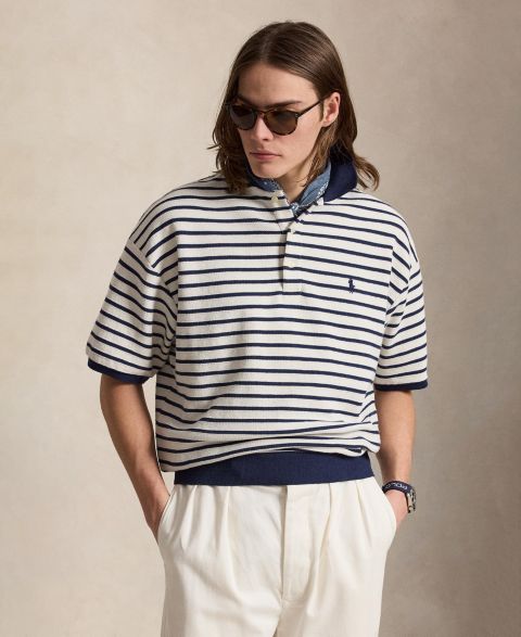 Мужское поло Polo Ralph Lauren Relaxed-Fit Striped Textured Polo Shirt, цвет: Тёмно-синий