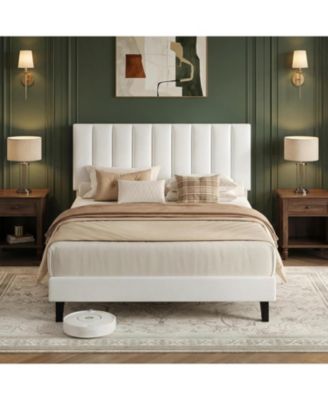  Bed Frame, Upholstered Platform Bed with Adjustable Vertical Channel Tufted Headboard, No Box Spring Needed