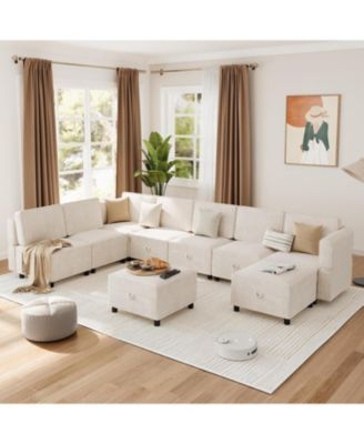 9-Seat L-Shaped Sectional Sofa, Modular Design with Removable Storage Ottoman, Convertible Sleeper Couch for Living Room, Bedroom