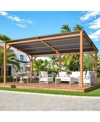 16' x 10' Outdoor Wooden Gazebo, Patio Lean to Hardtop Pergolas and Gazebos