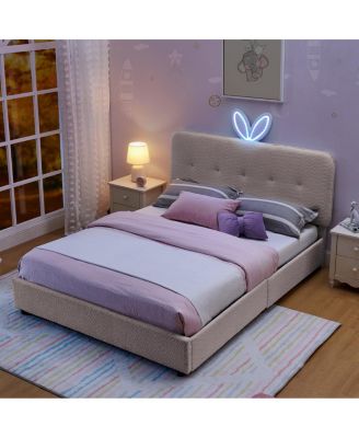 Kids Upholstered Bed w/ Rabbit Headboard, LED and Drawers
