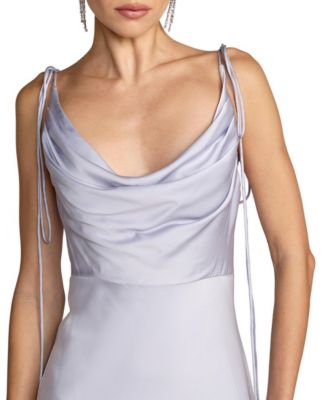 Women's Charmeuse Cowl Neck Tie Strap Maxi Gown