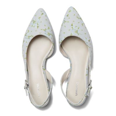 Women's Floral Linen Slingback Low Heels