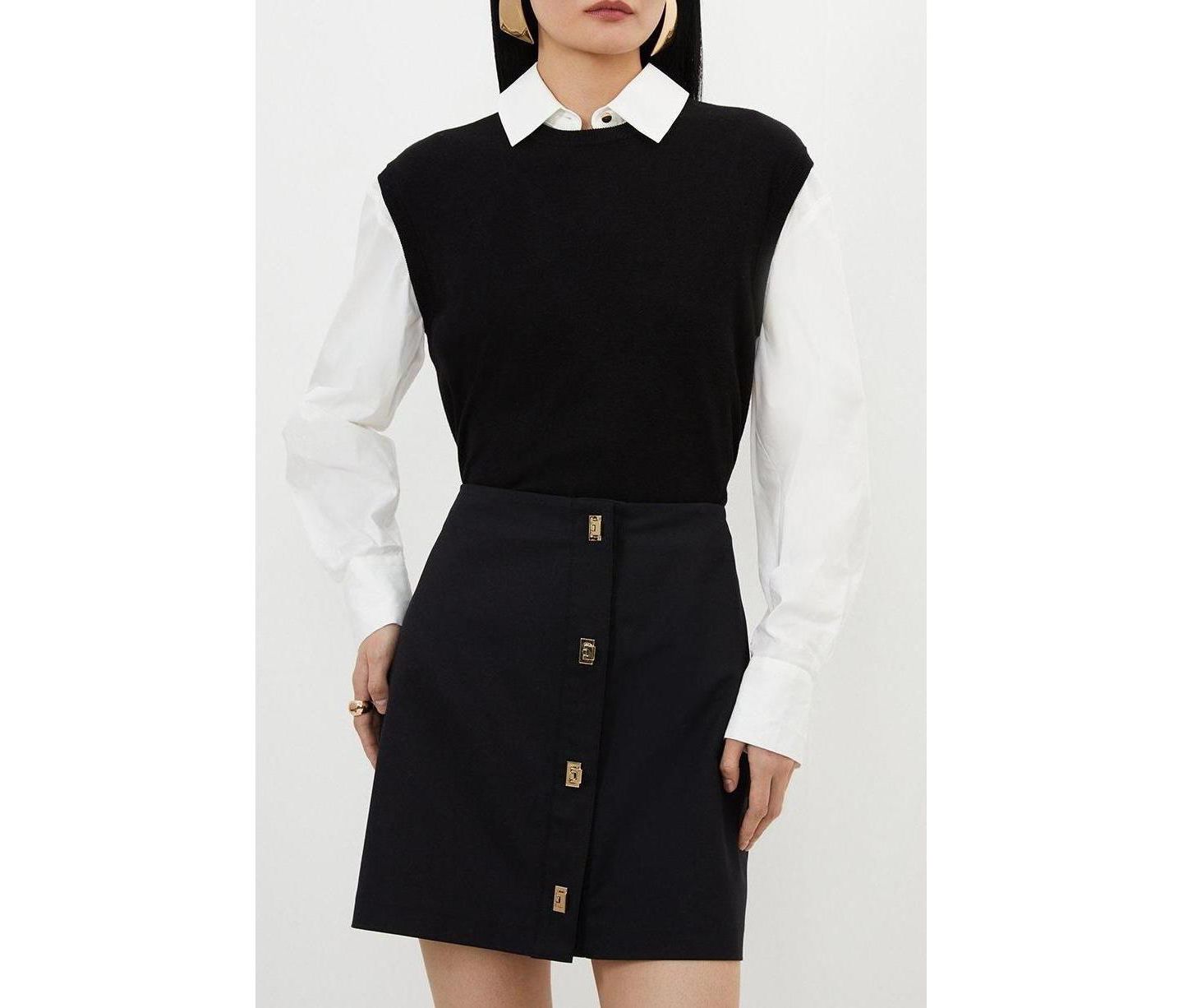 Женская юбка Karen Millen Techno Cotton Gold Clasp, цвет: Чёрный — фото 6