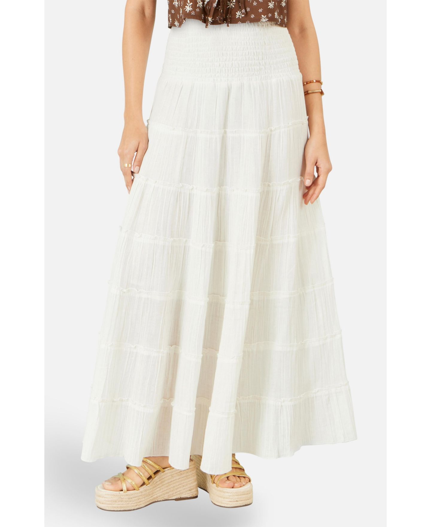 Женская юбка Yumi Double Cotton Tiered Boho Maxi, цвет: Белый — фото 1