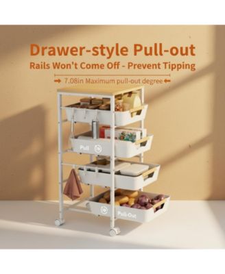 5-Tier Slim Rolling Storage Cart Wooden Top Pull-Out Baskets Narrow Space Organizer for Kitchen Bathroom Laundry