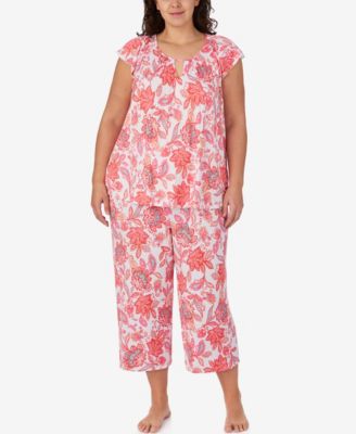 Plus Size Scoop Neck Top and Cropped Pajama Pants, 2-Piece Set