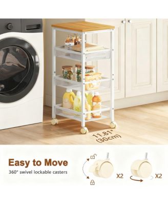  4-Tier Metal Wire Shelves Kitchen Utility Cart with Wheels Narrow Mobile Shelving Unit