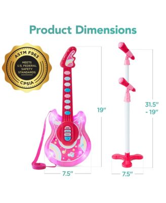 19in Kids Flash Guitar, Pretend Play Musical Instrument Toy for Toddlers w/ Mic, Stand