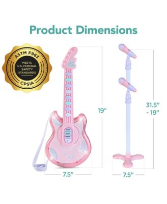 19in Kids Flash Guitar, Pretend Play Musical Instrument Toy for Toddlers w/ Mic, Stand