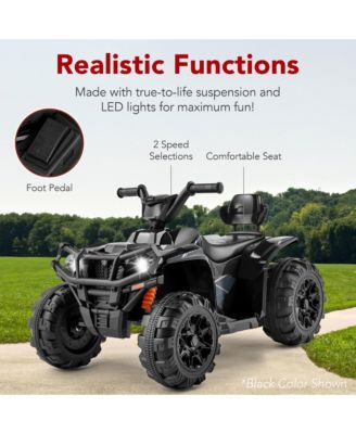 12V Kids Ride-On ATV Quad w/ Bluetooth, 2.4mph Max, Treaded Tires, LED Lights, Radio