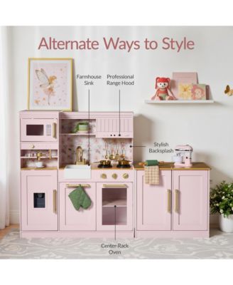 Deluxe Pretend Play Kitchen with Island, Espresso Machine Version