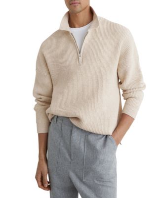 Men's Cotton-Blend Rib Half-Zip Polo Sweater