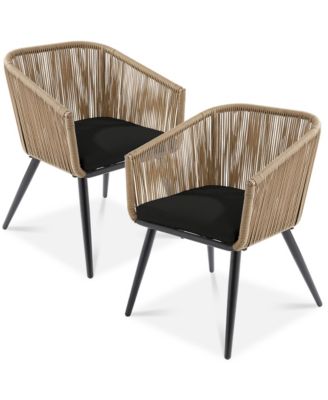 Set of 2 Outdoor Patio Dining Chairs Woven Wicker Seating 250lb Capacity