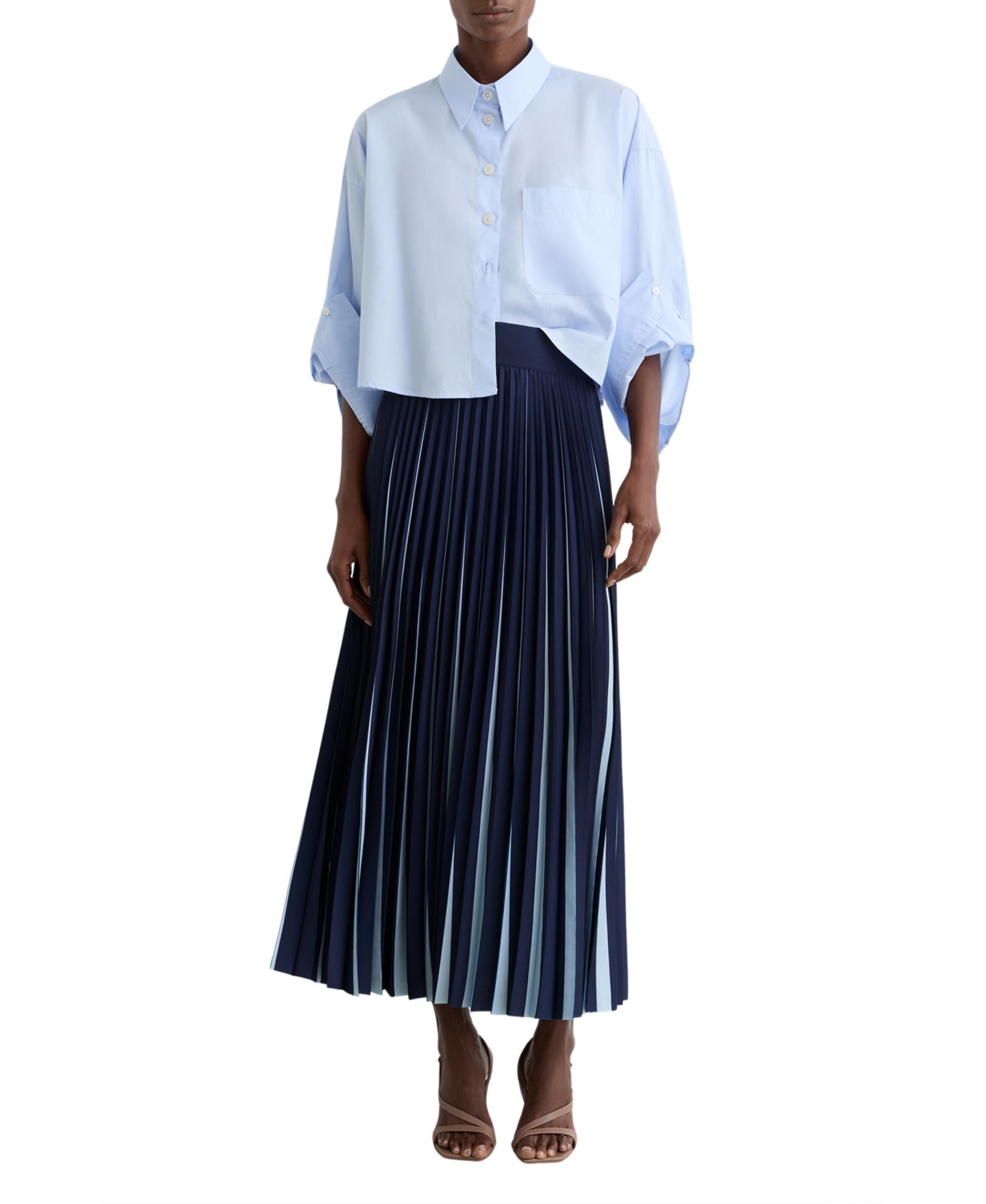 Женская юбка REISS Serena Contrast Pleated Midi, цвет: Navypale B — фото 3
