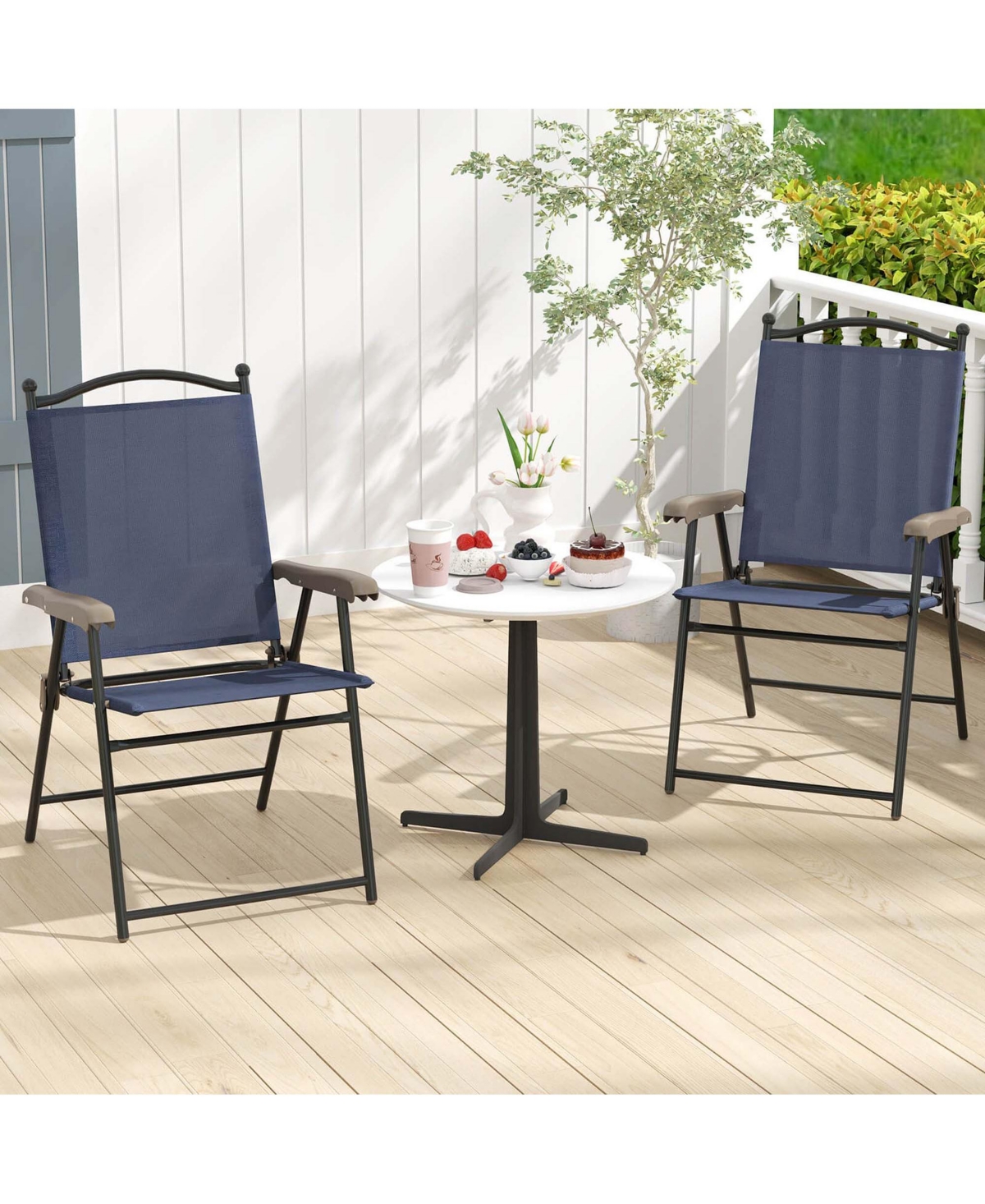 Costway Patio Folding Chairs Set of 2 with Armrests Outdoor Portable Camping Chairs