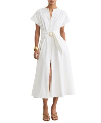 Women's Sally Cotton Short-Sleeve Belted Midi Dress with Stretch