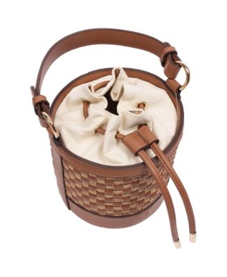 Raffia and Woven Drawstring Bucket Bag - Convertible Top Handle and Crossbody