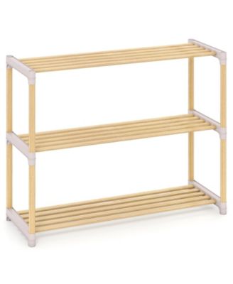 3/4-Tier Solid Wood Shoe Rack with Slatted Open Shelves-3-Tier