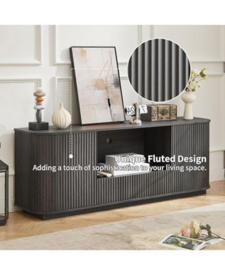 64" Fluted TV Stand, Mid Century Modern Entertainment Center with 2 Doors, 1 Drawer and Open Shelf, Media Console Table for Living Room