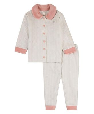 Kids Chevron-Printed Cotton-Rich Velour-Trim Pajama Set