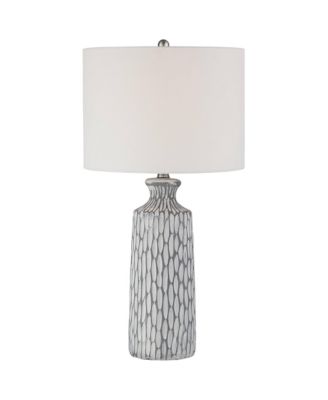 Modern Coastal Modern Table Lamp 26 1/4" High with USB Dimmer Whitewash Ceramic Drum Shade for Bedroom Living Room House Desk