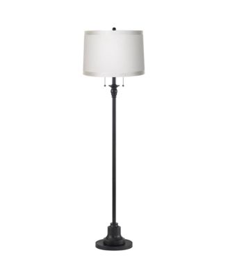 Dyna Traditional 58" Tall 2-Light Standing Floor Lamp Skinny Pole Pull Chain Finish Drum Grosgrain Shade