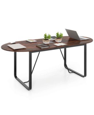  Executive Table Oval Home Office Table with Cable Management Hole-Rustic Brown