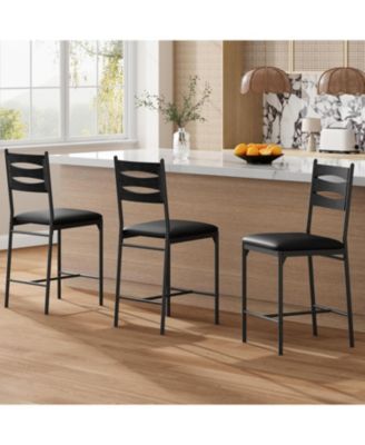 Dining Chair Bar Stools Set of 2 - Barstools - Faux Leather Upholstered Bar Chair Wooden for Kitchen Dining Room
