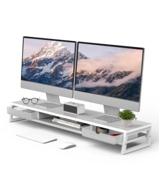 Monitor Stand Riser Drawer 2 Tier Wooden Desk Shelf