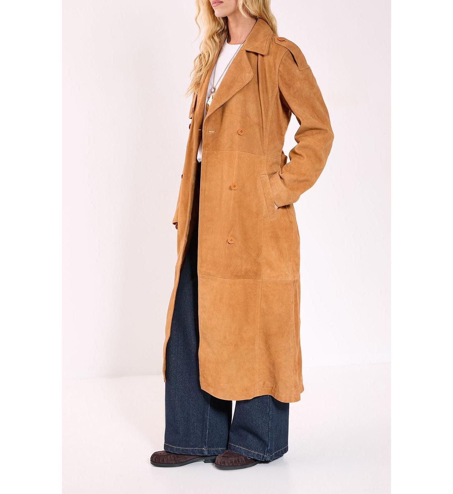 Женское пальто Nasty Gal Real Suede Trench, цвет: Рыжевато-коричневый — фото 6